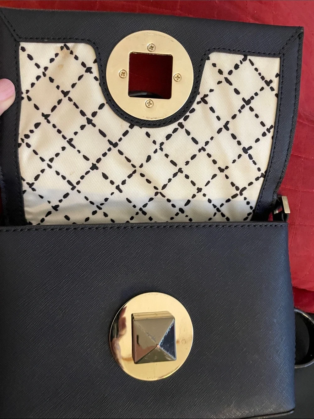 kate spade black leather crossbody with gold-tone medallion Adjustable Strap